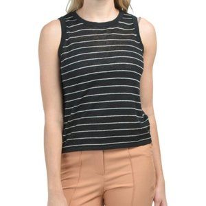 360 SWEATER Linen Striped Crewneck Muscle Tank Top